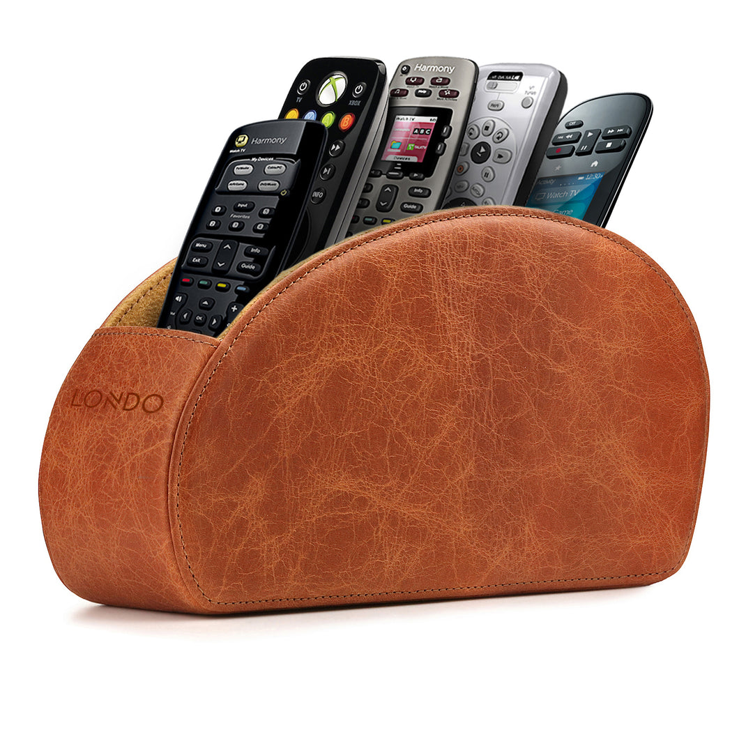 Londo Remote Controller Holder Organizer Store DVD Blu-ray TV Roku or Apple TV Remotes - Italian Genuine Leather with Suede Lining Living or Bedroom Storage